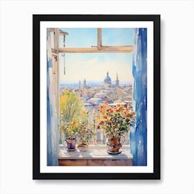 Window View Of Istanbul Turkey In Autumn Fall, Watercolour 3 Art Print