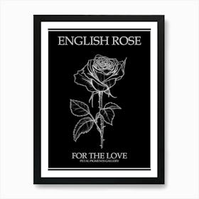 English Rose Black And White Line Drawing 4 Poster Inverted Art Print