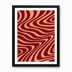 Abstract Stripes in Peach & Wine Red Art Print