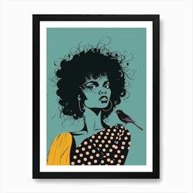 Afro Girl With Bird Art Print