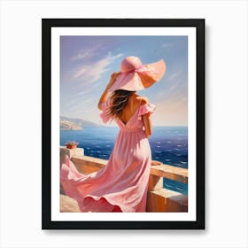 Woman in summer dress looking at the sea 1 Art Print