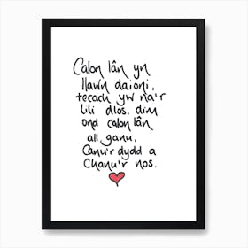 Welsh Art Print Handwritten Lyrics Calon Lan Art Print