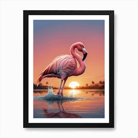 Flamingo At Sunset Art Print