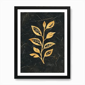 Gold Leaf On Black Marble Art Print