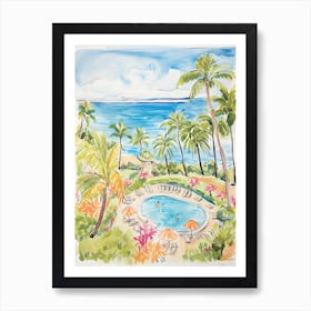 Four Seasons Resort Maui At Wailea   Maui, Hawaii   Resort Storybook Illustration 4 Art Print