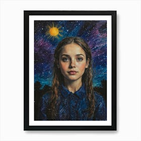 Girl In The Night Sky Art Print