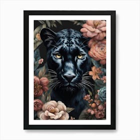 Jaguar And Blooms Art Print