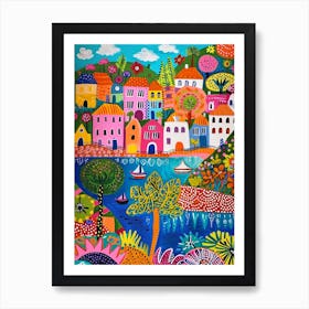 Kitsch Colourful South Of France Coastline 3 Poster