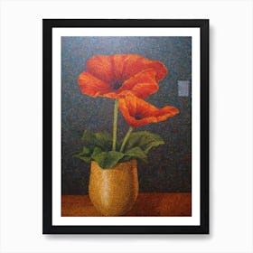 Anthurium With A Cat 1 Pointillism Style Art Print