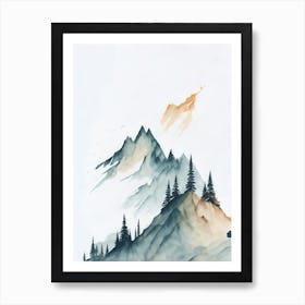 Mountain And Forest In Minimalist Watercolor Vertical Composition 153 Art Print