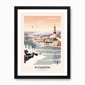 Vintage Winter Travel Poster Plymouth United Kingdom Art Print
