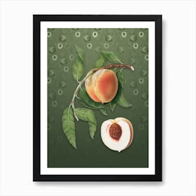 Vintage Peach Botanical on Lunar Green Pattern n.0223 Art Print