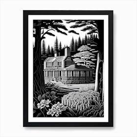 Oglebay Resort & Conference Center, Usa Linocut Black And White Vintage Art Print