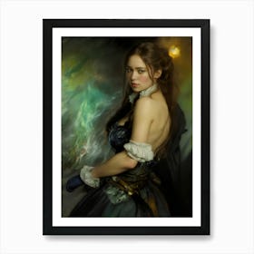 victorian steampunk lady adventurer female portrait in blue Art Print