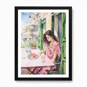 At A Cafe In Paphos Cyprus Watercolour Art Print