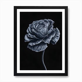 A Carnation In Black White Line Art Vertical Composition 32 Art Print