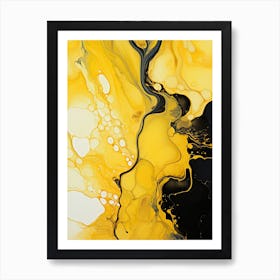 Yellow And Black Flow Asbtract Painting 1 Art Print