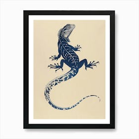 Navy Blue Fiji Crested Iguana Block Print 2 Art Print