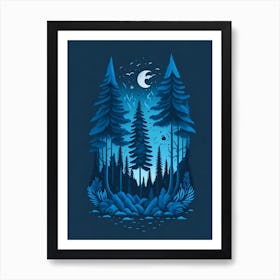 A Fantasy Forest At Night In Blue Theme 34 Art Print