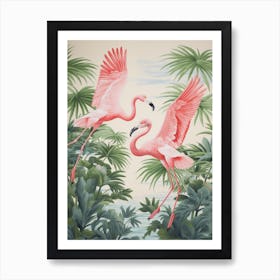 Vintage Japanese Inspired Bird Print Greater Flamingo 2 Art Print