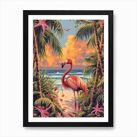 Greater Flamingo Celestun Yucatan Mexico Tropical Illustration 7 Art Print