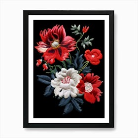 Embroidered Flowers Art Print