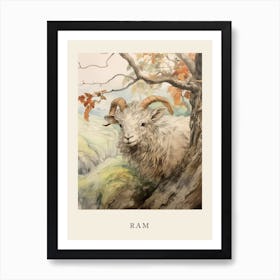 Beatrix Potter Inspired  Animal Watercolour Ram 1 Art Print