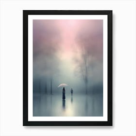 Two People Walking In The Fog Art Print