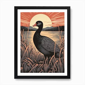 Vintage Bird Linocut Coot 3 Art Print