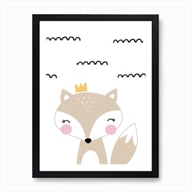 Scandi Beige Fox With Crown Zig Lines Art Print