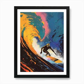 Surfer In The Colourful Wavy Sea Art Print