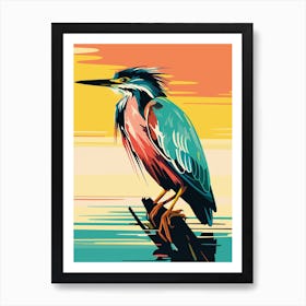 Andy Warhol Style Bird Green Heron 3 Art Print