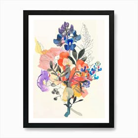 Bluebonnet 3 Collage Flower Bouquet Art Print