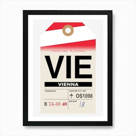 Vienna (VIE) Austria Vintage Airline Luggage Tag Art Print