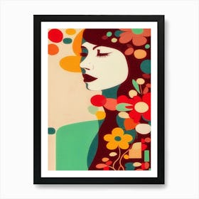 Girl In Love, Flowers, Retro Motif, Grainy Texture Art Print