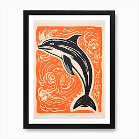 Dolphin, Woodblock Animal  Drawing 4 Art Print