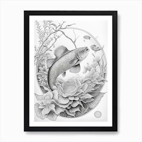 Tancho Showa 1, Koi Fish Haeckel Style Illustastration Art Print