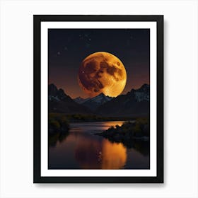 Full Moon Over Lake Art Print