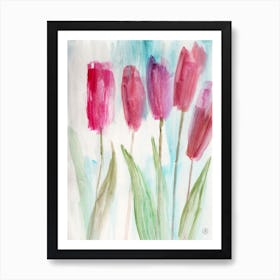 Something About Tulips - watercolor painting floral flower red vertical living room bedroom hand painted Art Print