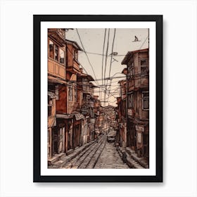 Painting Of Istanbul  In The Style Of Line Art 3 Art Print