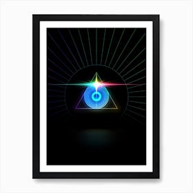 Neon Geometric Glyph in Candy Blue and Pink with Rainbow Sparkle on Black n.0341 Art Print