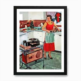 New Record Player On A Kitchen For Christmas Art Print