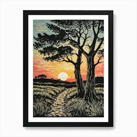 Sunset With Trees Art Print