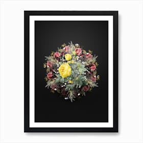 Vintage Yellow Rose Flower Wreath on Wrought Iron Black n.0603 Art Print