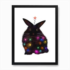 Christmas Black Rabbit Art Print