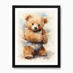 Wrestling Teddy Bear Painting Watercolour 2 Art Print