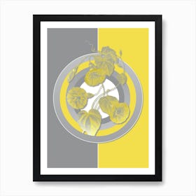 Vintage Morning Glory Botanical Geometric Art in Yellow and Gray n.299 Art Print