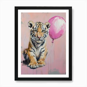 Cute Siberian Tiger 2 With Balloon Art Print