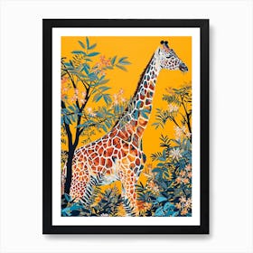 Giraffe In The Wild Leaf Illustration 2 Art Print