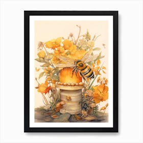 Long Horned Cellophane Bee Beehive Watercolour Illustration 2 Art Print